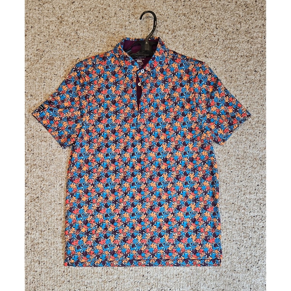 Good Good Golf Mens Small Floral Performance Polo Shirt Multicolor Short Sleeve - Picture 3 of 9